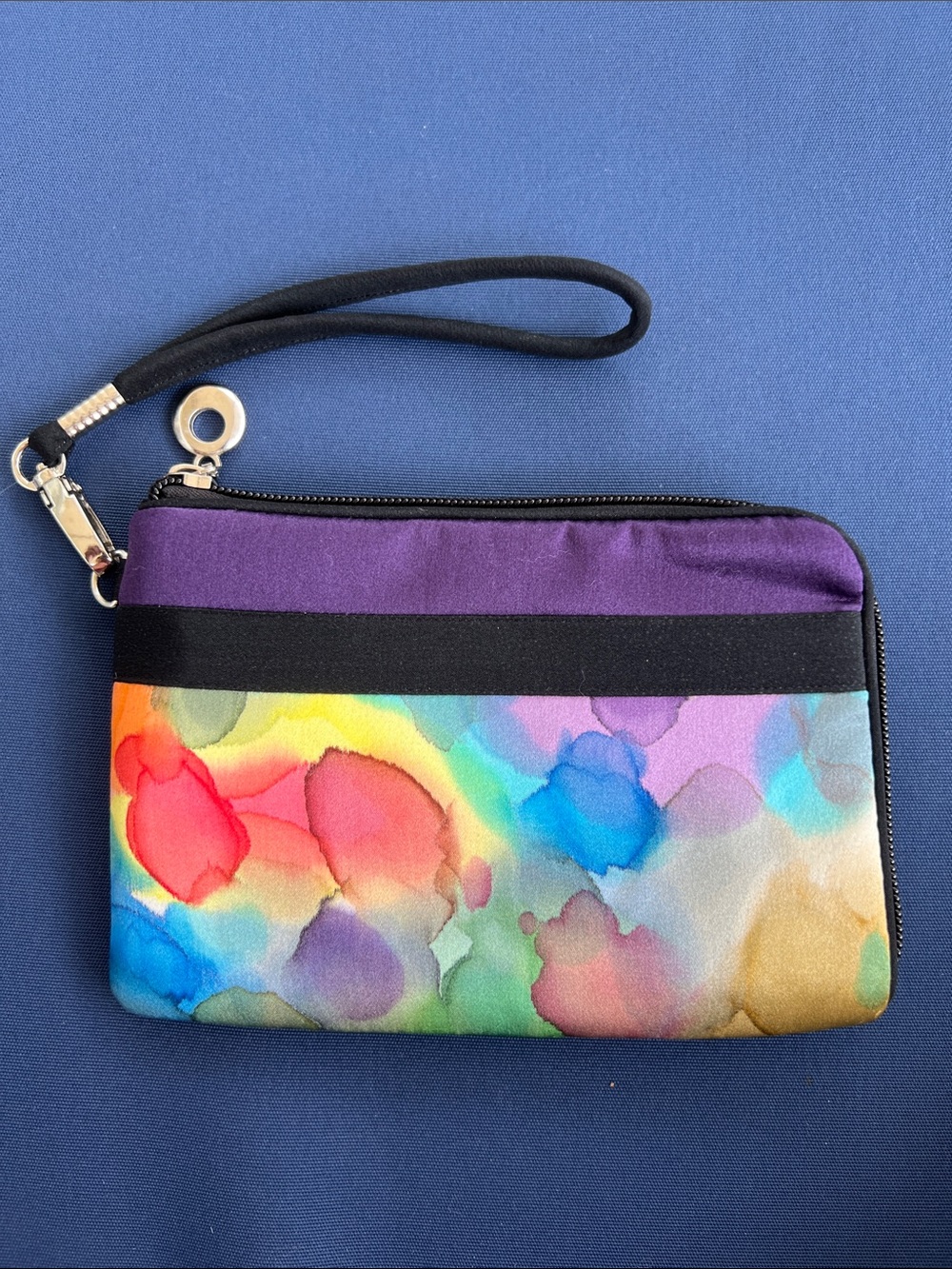 Multicolor Watercolor Wristlet Clutch - Purple Accent